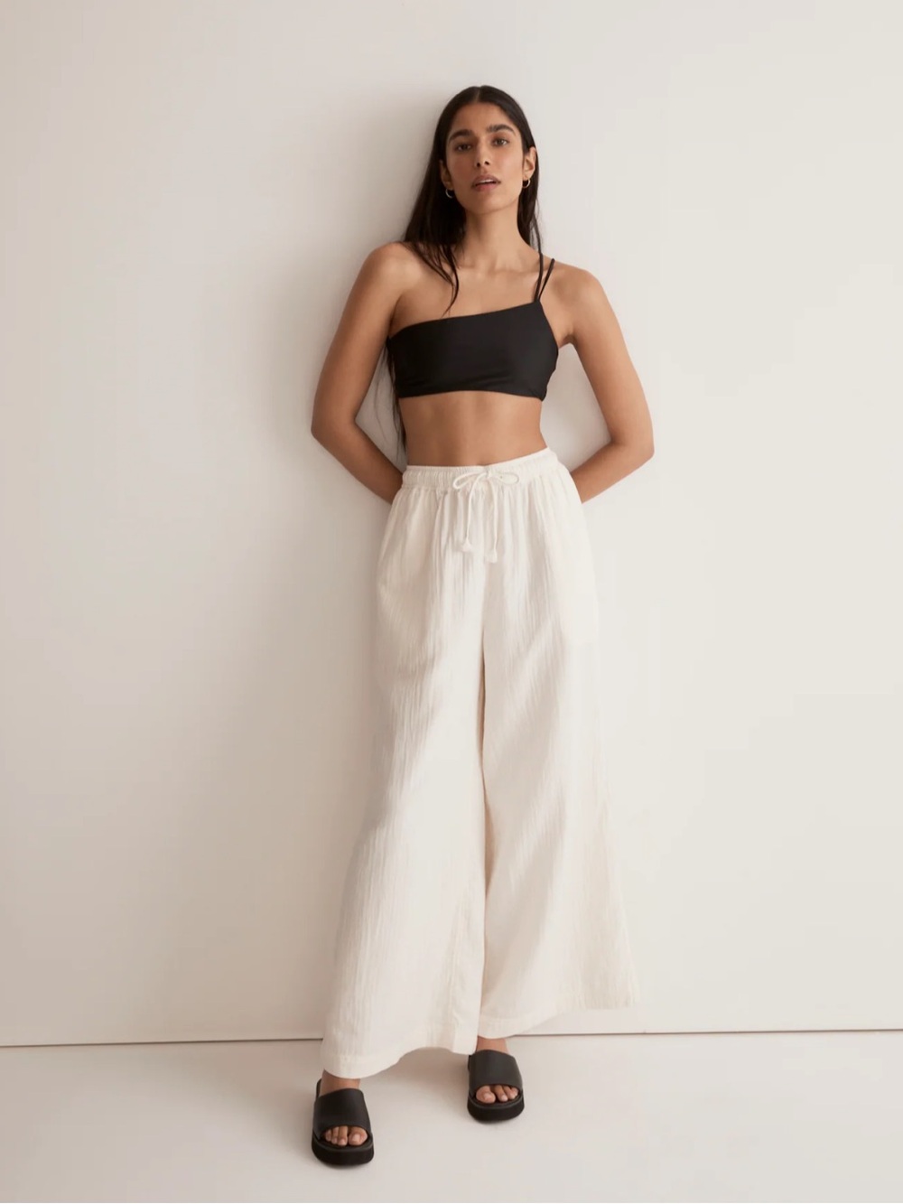 Double-Gauze Drawstring Wide-Leg Pants